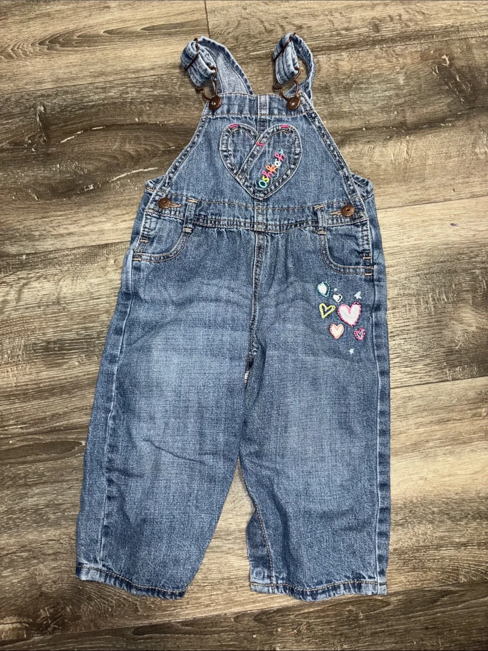 OskKosh B’gosh Denim Heart Embroidered Kids Overalls, sz 18mo